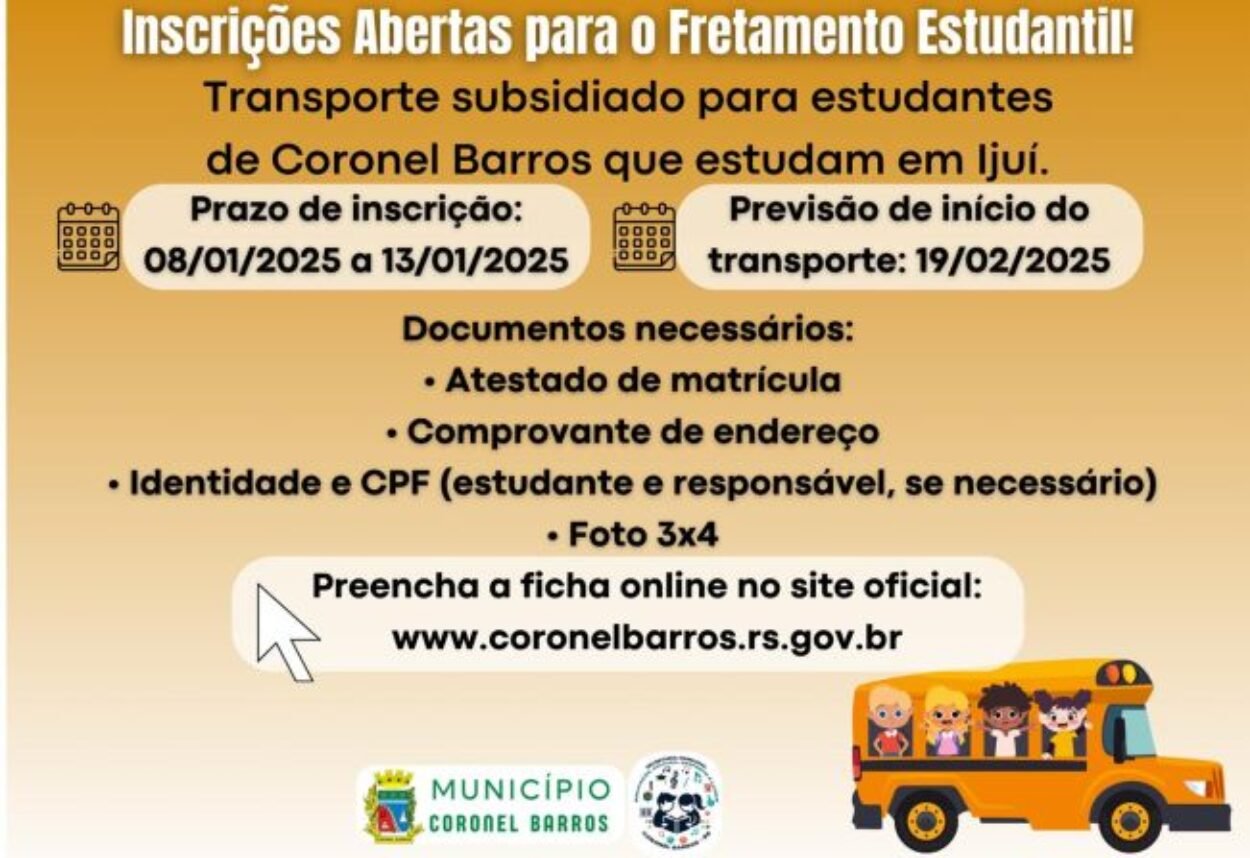 Alunos usuários do Fretamento Estudantil para Ijuí já podem se inscrever