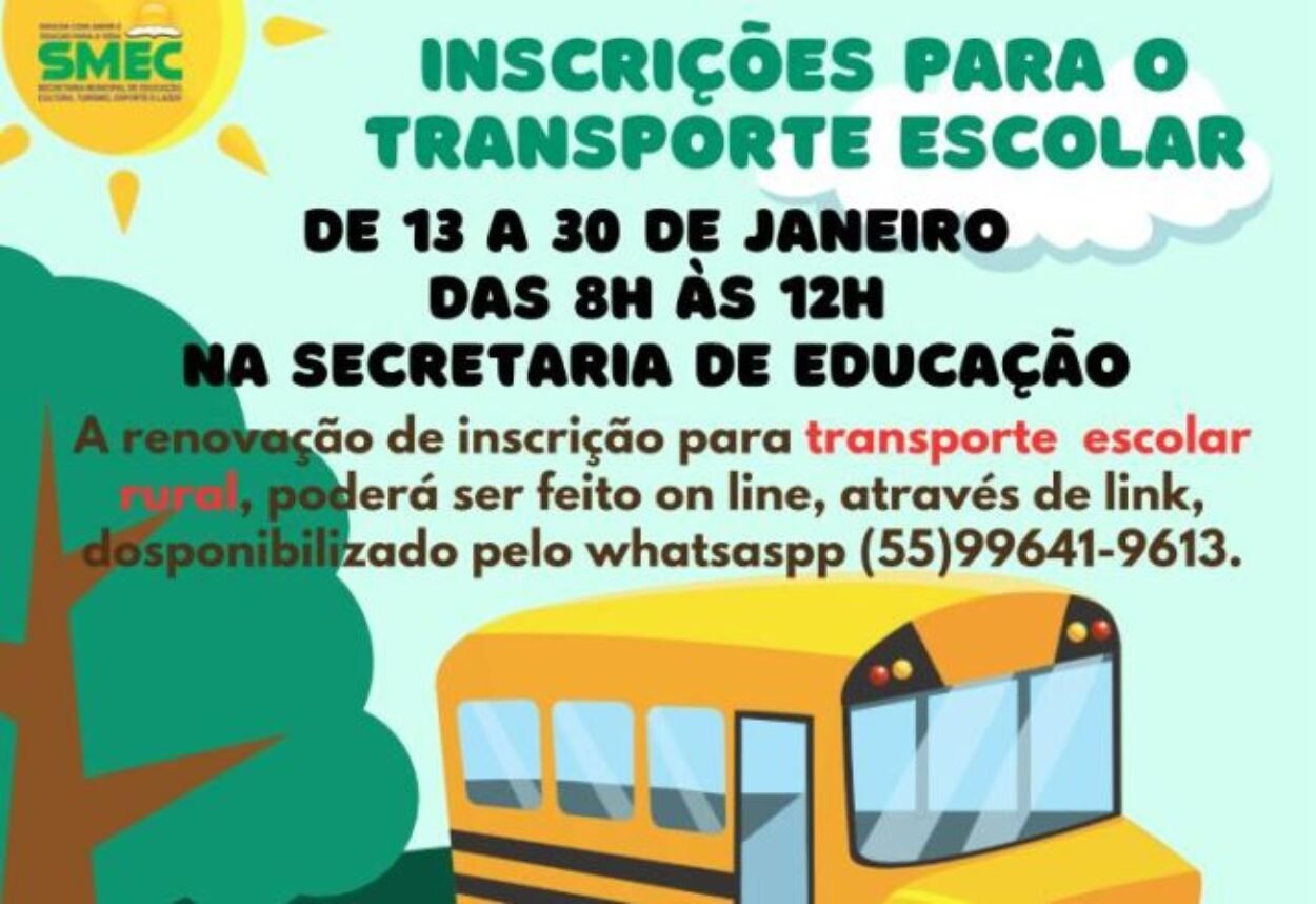 Últimos dias para inscrição para o transporte escolar Últimos dias para inscrição para o transporte escolar