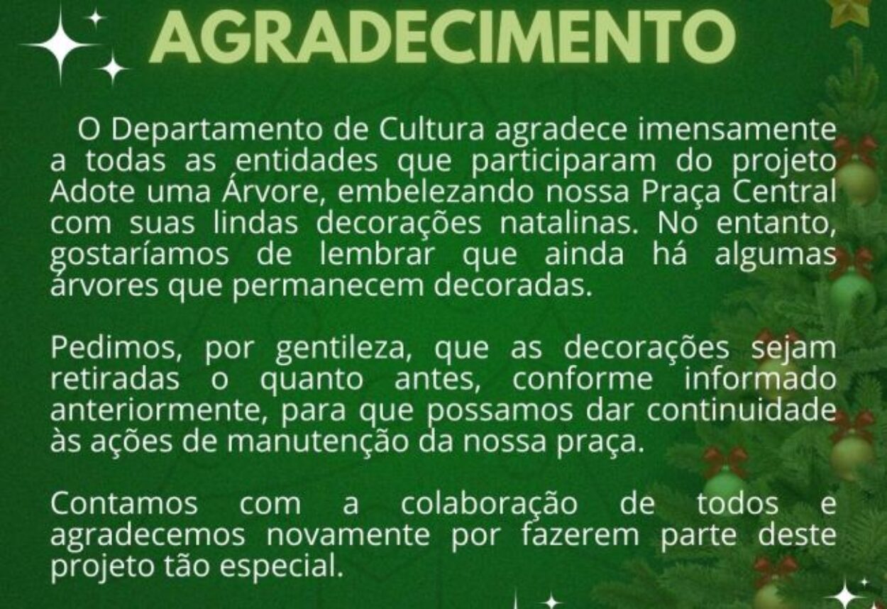 Atenção para a retirada dos enfeites natalinos