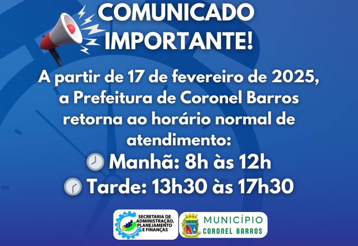 Administração Municipal de Coronel Barros Retorna ao Horário Normal de Atendimento