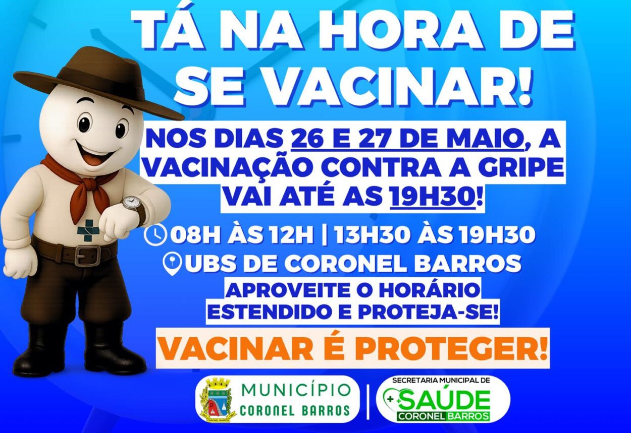 Coronel Barros estende horário de vacinação contra a Influenza em meio ao aumento de síndromes respiratórias e baixa cobertura vacinal